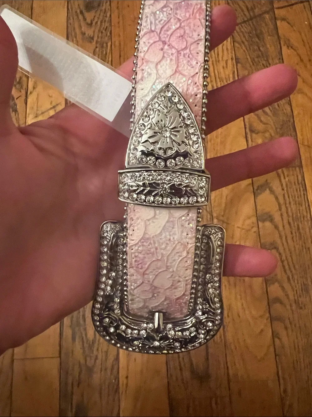 Shyanne Pink Glitter Western-Style Kids Belt with Decorative Rhinestone Buckle
